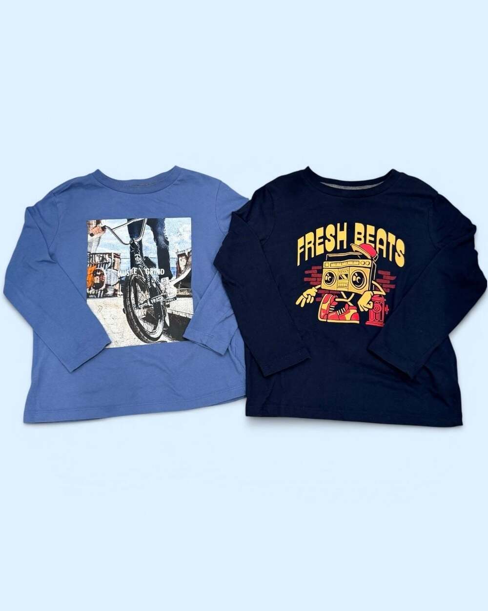 Old Navy Boys Long Sleeve Graphic T-Shirt Bundle 2pk Fresh Beats & Hustle Grind